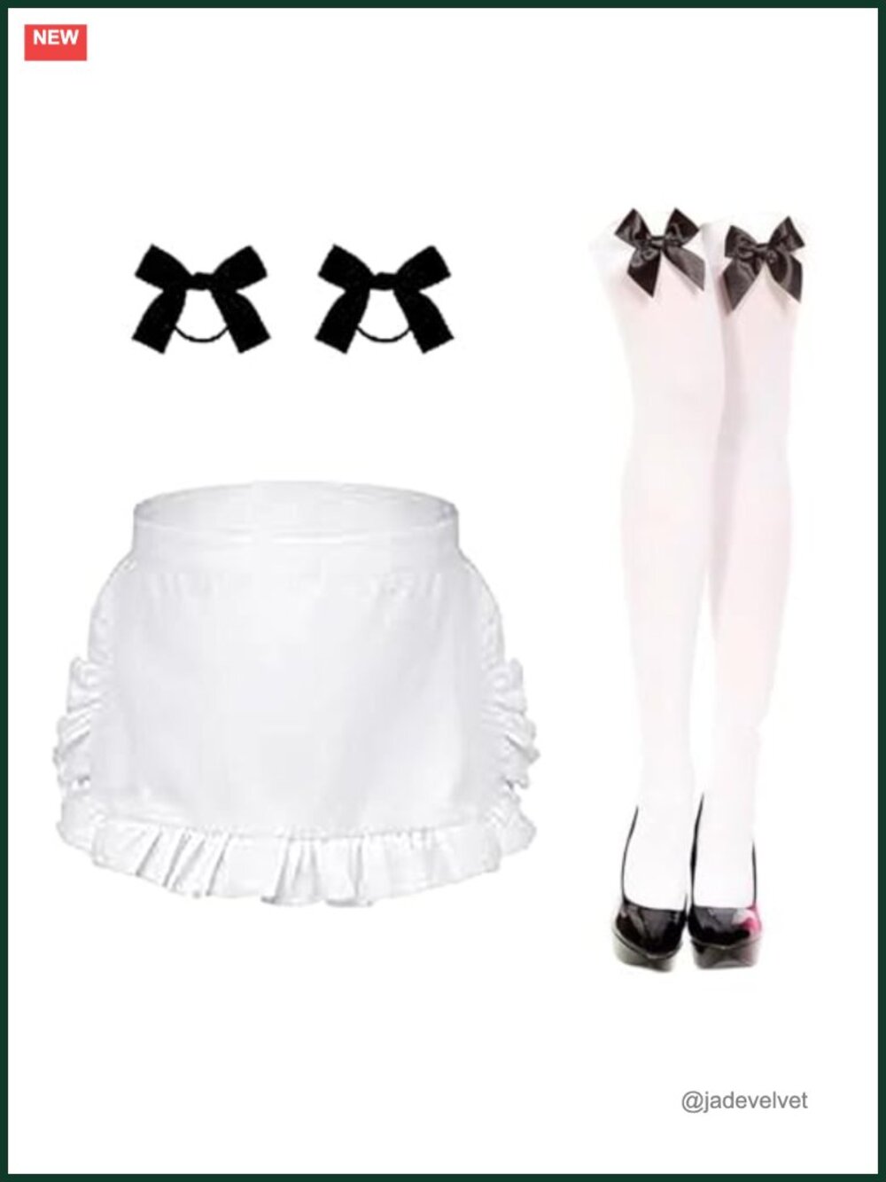 Oktoberfest Costume Set w/ Apron, Bow Hair Ties & Over-Knee Socks, Polyester